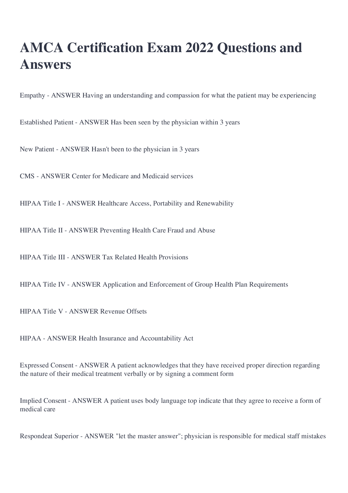 Preview image for AMCA Certification Exam 2022 Questions and Answers